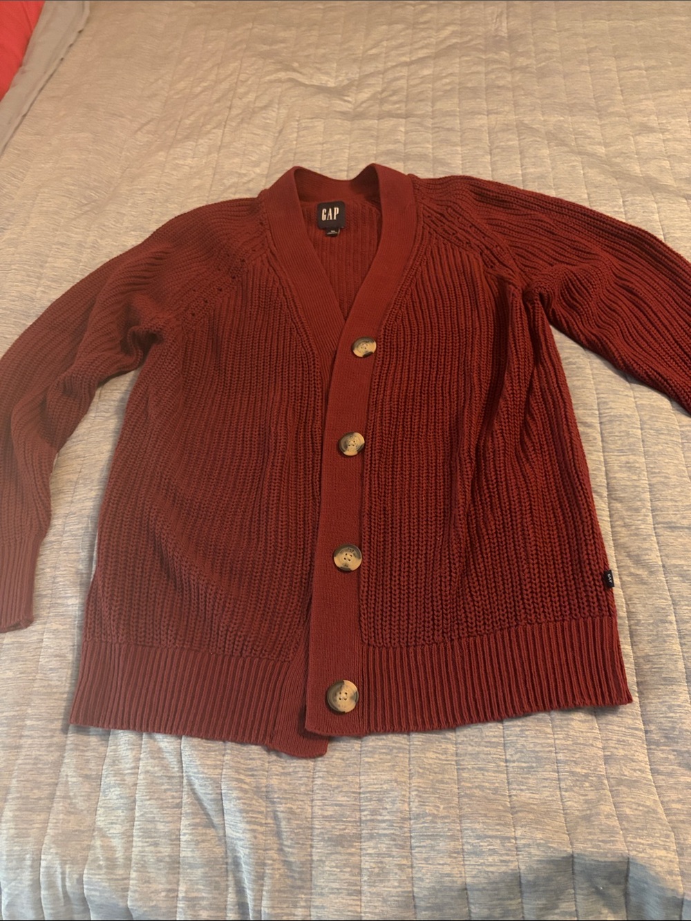 GAP Women's Burnt Orange Ribbed Button-Front Cardigan